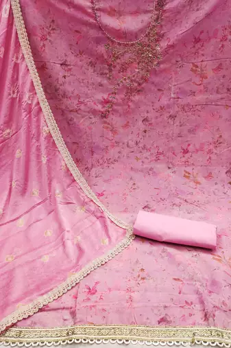 Pink Cambric Printed Unstitched Dress Material