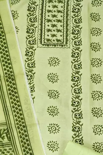 Manvaa women's green fancy print work cotton dress material