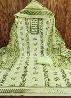Manvaa women's green fancy print work cotton dress material 5