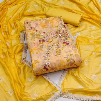 Yellow Cambric Printed Unstitched Dress Material 2