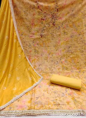 Yellow Cambric Printed Unstitched Dress Material 3