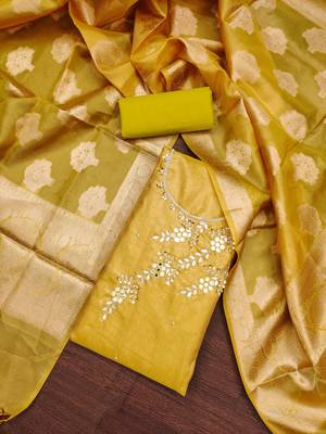 Yellow Viscose Unstitched Dress Material 1