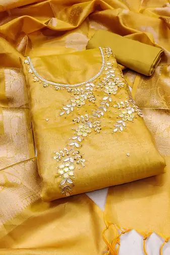 Yellow Viscose Unstitched Dress Material
