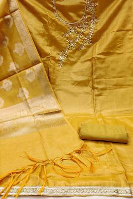 Yellow Viscose Unstitched Dress Material 3