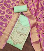 Pista Cotton Chanderi Unstitched Dress Material