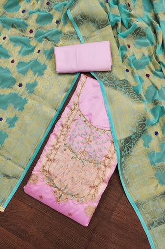 Pink Cotton Chanderi Unstitched Dress Material