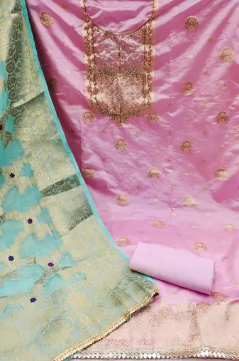 Pink Cotton Chanderi Unstitched Dress Material
