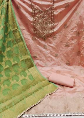 Peach Cotton Chanderi Unstitched Dress Material 3