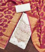 White Cotton Chanderi Unstitched Dress Material