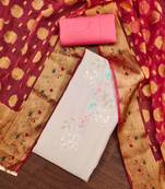 Beige Premium Roman silk blend Embroidered Unstitched Dress Material