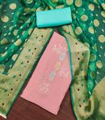 Peach Premium Roman silk blend Embroidered Unstitched Dress Material