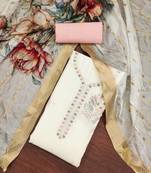 White Premium Roman silk blend Embroidered Unstitched Dress Material