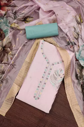 Kimisha pink premium roman silk embroidered unstitched dress material