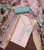 Kimisha pink premium roman silk embroidered unstitched dress material