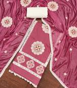 Pink Premium Roman silk blend Embroidered Unstitched Dress Material