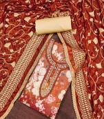 Rust Orange Viscose Shimmer Position Work Unstitched Dress Material