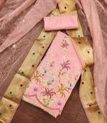 Peach Organza Position Work Unstitched Dress Material