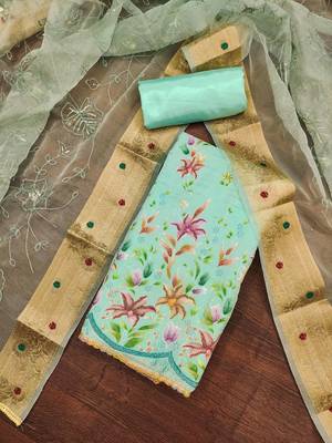 Mint Organza Position Work Unstitched Dress Material 1