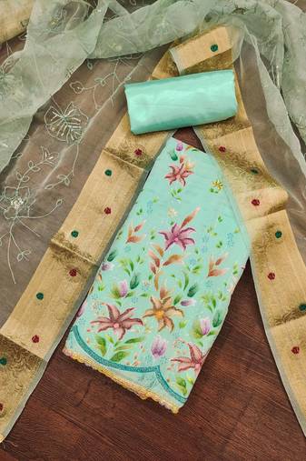 Mint Organza Position Work Unstitched Dress Material