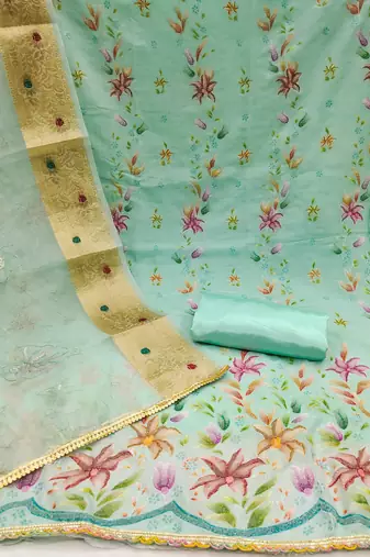 Mint Organza Position Work Unstitched Dress Material