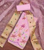 Pink Organza Position Work Unstitched Dress Material