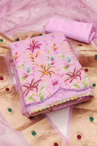 Pink Organza Position Work Unstitched Dress Material