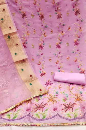 Pink Organza Position Work Unstitched Dress Material