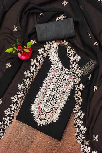 Manvaa women's black unstitched heavy multi embrodiery dupatta georgette dress material 