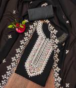 Manvaa women's black unstitched heavy multi embrodiery dupatta georgette dress material
