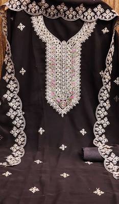 Manvaa women's brown heavy multi embrodiery dupatta georgette dress material 2