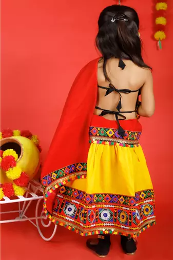 Banjara India Kutch Work Embroidered Girls Lehenga Choli Set with Dupatta (CC-DMN) - Yellow
