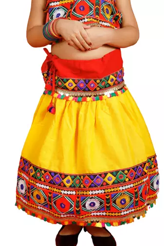 Banjara India Kutch Work Embroidered Girls Lehenga Choli Set with Dupatta (CC-DMN) - Yellow