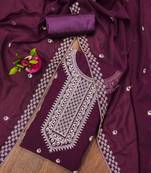 Manvaa women's purple unstitched designer zari embrodiery dupatta georgette dress material