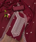 Manvaa women's maroon unstitched designer zari embrodiery dupatta georgette dress material