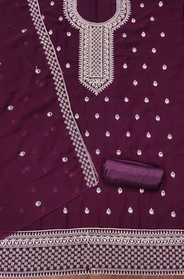 Manvaa women's purple designer zari embrodiery dupatta georgette dress material 2