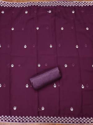 Manvaa women's purple designer zari embrodiery dupatta georgette dress material 4