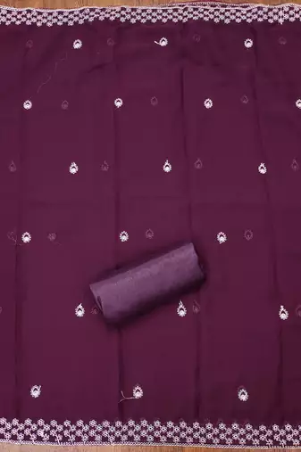 Manvaa women's purple designer zari embrodiery dupatta georgette dress material