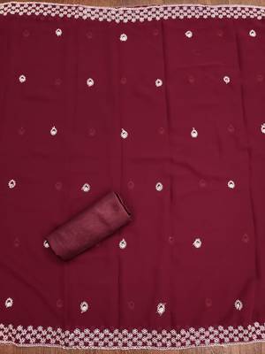 Manvaa women's maroon designer zari embrodiery dupatta georgette dress material 4