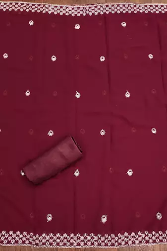 Manvaa women's maroon designer zari embrodiery dupatta georgette dress material