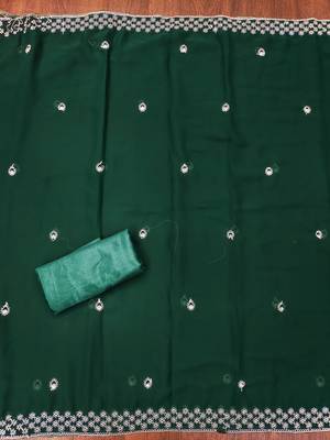 Manvaa women's green designer zari embrodiery dupatta georgette dress material 4