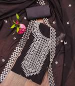 Manvaa women's brown unstitched designer zari embrodiery dupatta georgette dress material