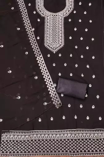 Manvaa women's brown designer zari embrodiery dupatta georgette dress material