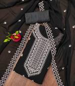 Manvaa women's black unstitched designer zari embrodiery dupatta georgette dress material