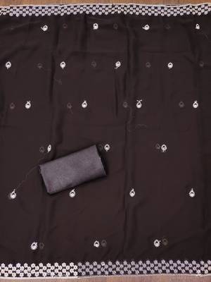 Manvaa women's brown designer zari embrodiery dupatta georgette dress material 4