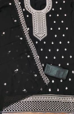 Manvaa women's black designer zari embrodiery dupatta georgette dress material 2