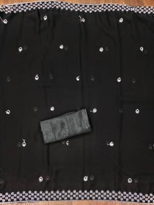 Manvaa women's black designer zari embrodiery dupatta georgette dress material 4