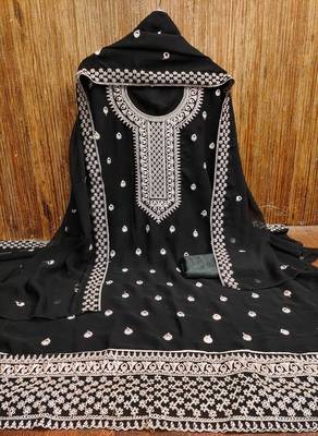 Manvaa women's black designer zari embrodiery dupatta georgette dress material 5
