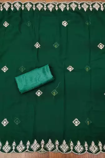 Manvaa women's green heavy multi embrodiery dupatta georgette dress material