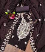 Manvaa women's brown unstitched heavy multi embrodiery dupatta georgette dress material