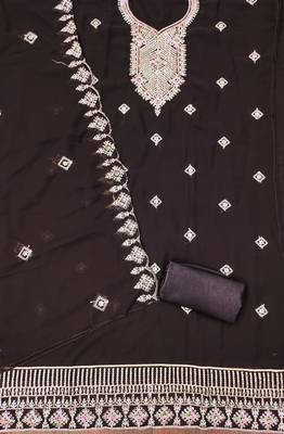 Manvaa women's brown heavy multi embrodiery dupatta georgette dress material 2
